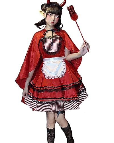 Mobbunny Halloween Maid Dress Costume Gothic Vampir Style Red Slip Dress and Long Cape (Red, One Size) von Mobbunny