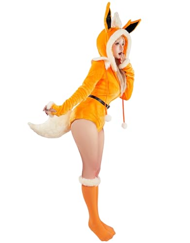 Mobbunny Niedlicher Cartoon-Tier-Cosplay-Kostüm, flauschiger Einteiler mit Kapuze, flauschiger Overall mit Gürtel und Schwanz, Orange/Abendrot im Zickzackmuster (Sunset Chevron), Medium Mobbunny Niedlicher Cartoon-Tier-Cosplay-Kostüm, flauschiger Einteiler mit Kapuze, flauschiger Overall mit Gürtel und Schwanz, Orange/Abendrot im Zickzackmuster (Sunset Chevron), Medium von Mobbunny