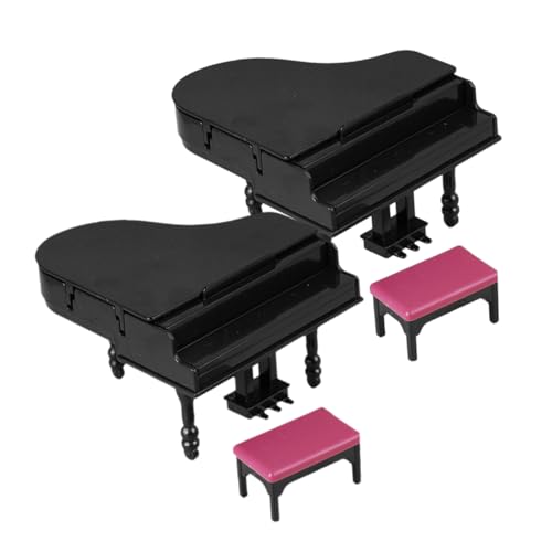 2Er Set Miniatur Flügel Mini Klavier Mit Bank Puppenhaus Musikinstrumente Zubehör Für Heimdekoration Partygeschenke Reisezubehör von Mobestech