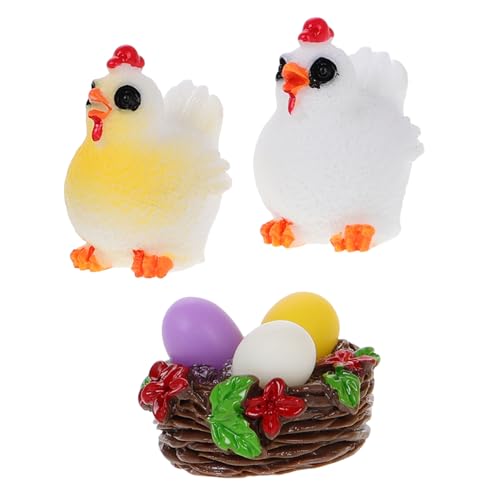 Mobestech 1 Satz Mikro-landschaftsdekoration Gartendekorationsornamente Märchengarten Miniaturen Hähnchen-Kuchen-Topper Miniatur-moos-zubehör Hühnerfamilienstatue Ei-Statue-Figur Kunstharz von Mobestech