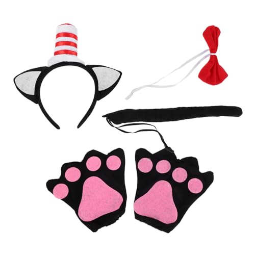 Mobestech 1 Set Katzenohren Und - : Stirnband Für Halloween-katzenkostüm – Süße Tierhandschuhe Und Fliege – Bequem Für Party, Cosplay Und Fotografie von Mobestech