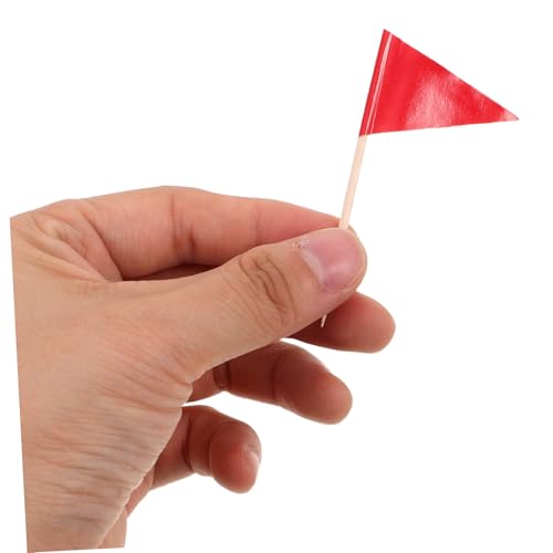 Mobestech 100 Stück Rote Zahnstocher Flags Dreieckige Mini Fahnen Sichere Platzierung Stabile Cake Picks für Obst Cupcakes Snacks Partydekoration Lebensmittelecht Vielseitig Einsetzbar von Mobestech