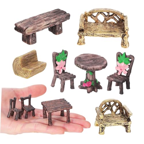 Mobestech 10stücke Miniatur Tisch Und Stuhlset Für Puppenhäuser Teiliges Robustem Für -landschaften Und Gartendekoration Mit Rustikalem Design von Mobestech