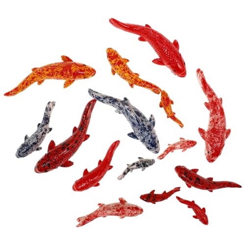 Mobestech 15 Stück kleines Fischdekor Schwimmen Zubehör für Aquarien Nachahmung Bob Dekorationen Zahlen Mini-Fischfigur kleines Tierdekor Fischskulpturen Tischdekoration Harz von Mobestech