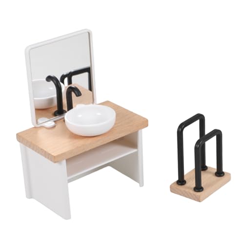 Mobestech 2 Stück Puppenzimmer-Badezimmerdekorationen realistisch Möblierung Miniaturen Bausätze simulieren klein Puppenhausmöbel Miniatur-Couch puppenhaus Waschmaschine Holz von Mobestech