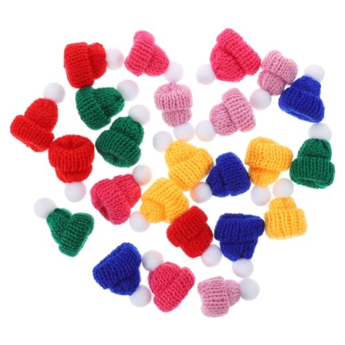 Mobestech 24 Stück Mini Weihnachtsmützen DIY Strickmützen für Puppen Weinflaschen und Bastelprojekte Weiche Materialien Farben mit Weißen Bommel für Festliche Dekorationen von Mobestech