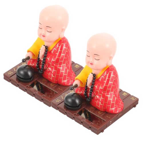 Mobestech 2Stücke Teiliges Solarbetriebene Wackelkopfmönch Figur Buddha Statue für Auto Inneneinrichtung und Schreibtischdekoration für Wohndesign von Mobestech