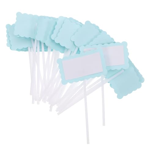 Mobestech 50 Stück Kuchendekorationseinsatz Hochzeits-Cupcake-Topper Blauer Kuchen -Top Lebensmittelschilder für Buffet Kuchendeckel Babyparty Buffet Zeichen Papier Sky-blue von Mobestech