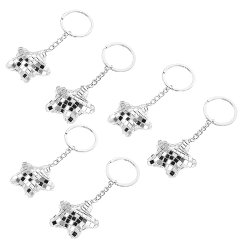Mobestech 6 Stück Sternförmige Disco Ball Schlüsselanhänger Reflektierende Spiegelanhänger Mit Kette Vielseitige Retro Deko Für Party Geburtstagsgeschenke Und Rückspiegel Charm von Mobestech