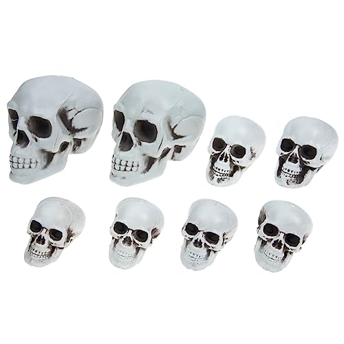 Mobestech 8 Stück Teiliges Halloween Schädel Kopf Realistische Menschliche Skelett Köpfe Bruchsicher Kompakt und Leicht als Partydekoration und Fotohintergrund für Gruselige Halloween von Mobestech
