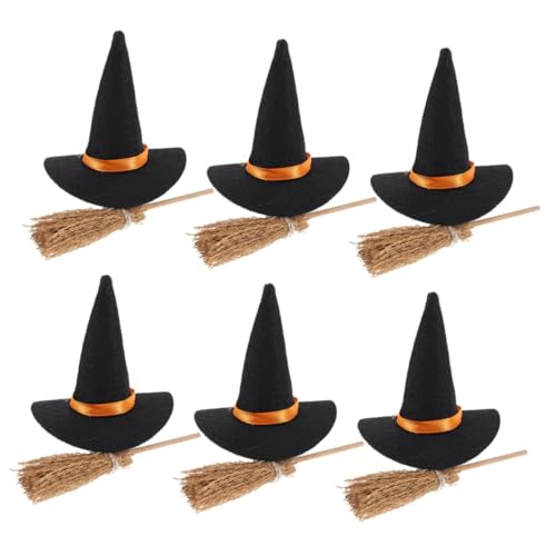 Mobestech Mini Halloween Hexenhut und Besen Set Platzsparende Tischdeko Stilvolle Miniatur Zauberer Accessoires für Party DIY Basteln Kleine Räume Schule Büro Festliche Herbstdekoration von Mobestech