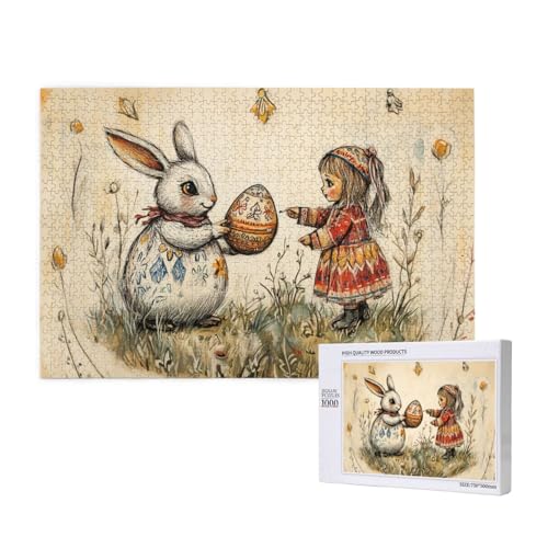 Klassische Puzzles 1000 Teile, Herzerwärmende Szene, In Der EIN Kleines Mädchen Und EIN Hase Ostereier Teilen, Geeignet Für Geschenke Oder Sammlerstücke von MocArt