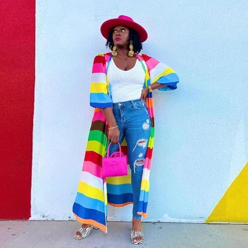 MocArt 80er 90er Jahre Outfit Damen, Langes Kleid mit Regenbogen-Cardigan, Schlager, Retro Karneval Trainingsanzug, Fasching 80er Jahre, Bad Taste Outfit Damen, Jogginganzug von MocArt