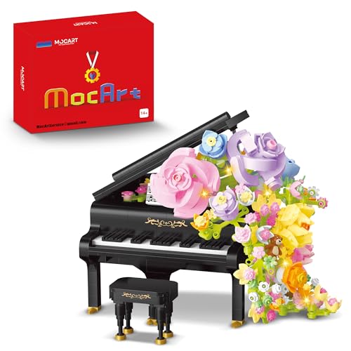 MocArt Creator 21194 Klavier Bausteine Set, 841 Teile Mini Blocks, mit Licht und Ewige Blume Klemmbausteine Set, MOC Musikmodell für Erwachsene von MocArt