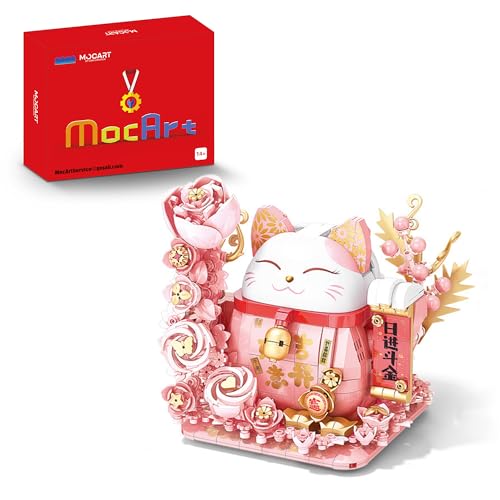 MocArt Creator 9021 Lucky Cat und Everstanding Flower Bausteine Set, 868 Teile, Chinesischen Neujahrsfest Thema Klemmbausteine, Geschenk für Erwachsene von MocArt