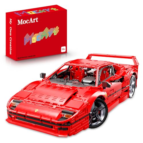 MocArt X001 Technik Supersportwagen F40 Baustein Set, 4026 Teile, 1:8 MOC Klemmbausteine Bausatz, Rot Hypercar Model, Geschenke für Erwachsene (Statische Version) von MocArt
