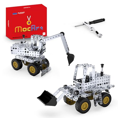 MocArt YK605 + YK606 3D Metal Puzzle Modell, Wheel Loader + Bagger Modell, 430 + 406 Teile, Baufahrzeug Modell Kit, Geschenke für Erwachsene von MocArt