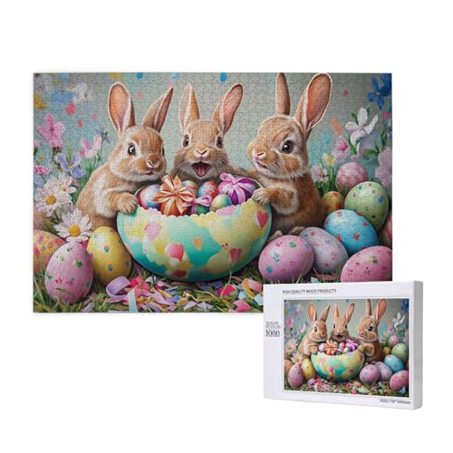 Puzzle 1000 Teile Frohe Ostern Szene, Osterei Hasen Familie Holzpuzzle, Lernspielzeug, Wohndekoration Puzzle 1000 Teile Frohe Ostern Szene, Osterei Hasen Familie Holzpuzzle, Lernspielzeug, Wohndekoration von MocArt