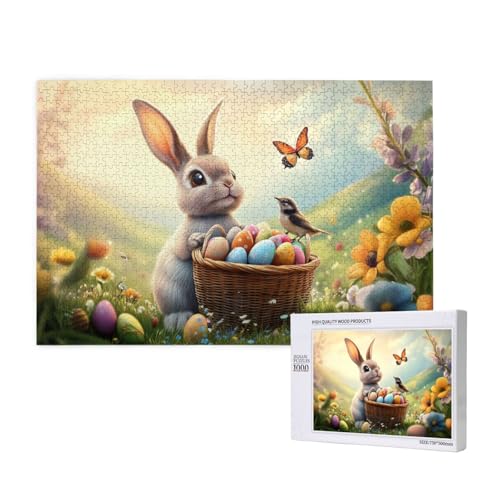 Puzzle 1000 Teile Tiere, Helle Und Farbenfrohe Puzzles, Niedlicher Osterhase Mit Ostereiern, Indoor-Puzzle-Kreativspiel von MocArt