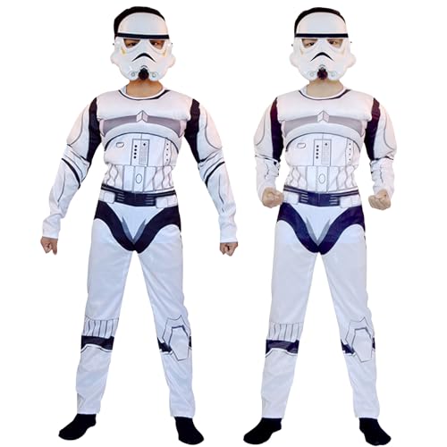 Stormtrooper Kostüm Kinderkostümset Overall Gürtel Maske Einschichtige Kleidung Kinderkostüm Halloween Kinder Cosplay Star Kostüme Kindergröße (120-130cm) von MocKe