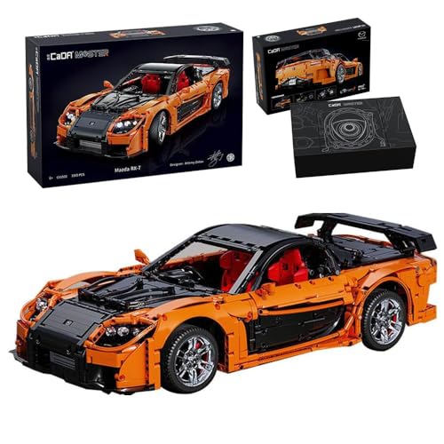 MocSpaß C61502W Technik Auto für Mazda RX-7, 3305+ Teile Technik 1:8 Groß Rennwagen mit 4 M0T0R, Technik Rennauto Bausatz MOC KIemmbausteine Set für Kinder Erwachsene von MocSpaß