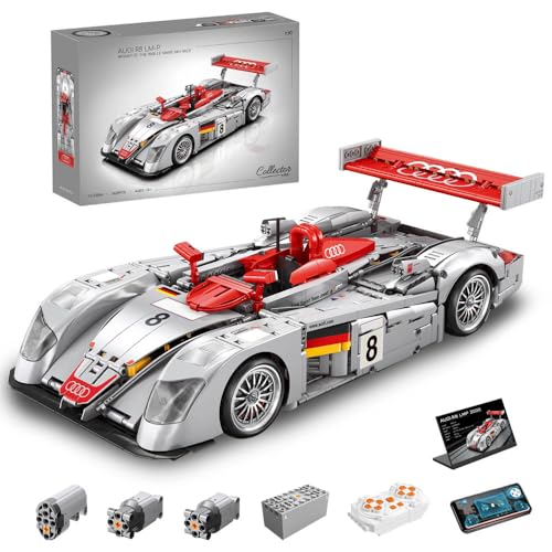 MocSpaß Technik Auto für Audi R8 LMP 2000 Rennauto, Technik MOC R8 Auto, 2426 KIemmbausteine Technik Rennwagen für Kinder, Erwachsene, Baumeister, YC-23044 (MIT M0T0R Set) von MocSpaß