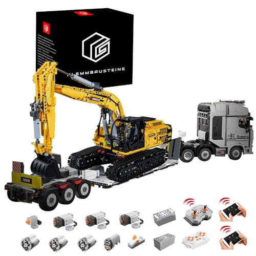 MocSpaß Technik LKW mit Technik Bagger Technik Anhänger, 6180+ Teile Technik Truck mit Anhänger, Bagger mit 7 M0T0R Bausatz MOC KIemmbausteine für Kinder Erwachsene (Type-A) von MocSpaß
