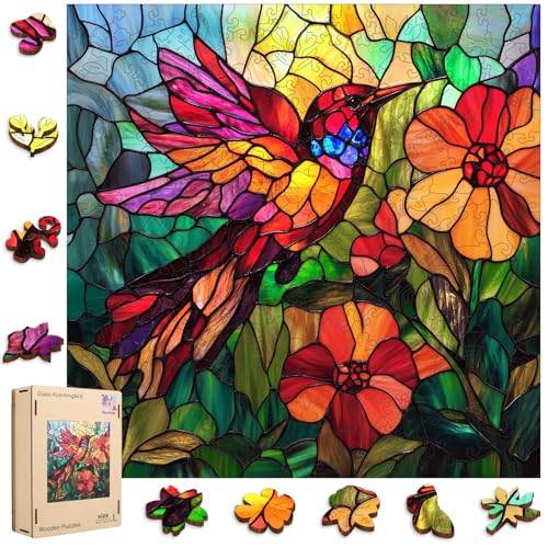 Mocfesk Holzpuzzles für Erwachsene, Buntglas-Puzzles mit Kolibri- und Blumenrätseln, 499 Teile, einzigartige geformte Puzzles für Erwachsene und Kinder, Geburtstagsgeschenke, lustige Herausforderung Mocfesk Holzpuzzles für Erwachsene, Buntglas-Puzzles mit Kolibri- und Blumenrätseln, 499 Teile, einzigartige geformte Puzzles für Erwachsene und Kinder, Geburtstagsgeschenke, lustige Herausforderung von Mocfesk