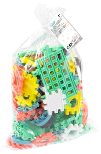 Mochtoys Bausteine für Kinder - Set mit 120 Farbigen Waffle Blöcken in Gitterform, Verschiedene Formen und Farben, Fördern die Kreativität, Für Kleinkinder ab 3 Jahren von Mochtoys