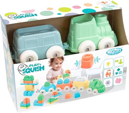 Mochtoys Bausteine Spielset - Zug, 3 Waggons und 12 Blöcken, Schöne Pastellfarben, Kompatibel mit Anderen Bausteinen aus der Play&Squish-Serie, Für Kleinkinder ab 1 Jahr Mochtoys Bausteine Spielset - Zug, 3 Waggons und 12 Blöcken, Schöne Pastellfarben, Kompatibel mit Anderen Bausteinen aus der Play&Squish-Serie, Für Kleinkinder ab 1 Jahr von Mochtoys