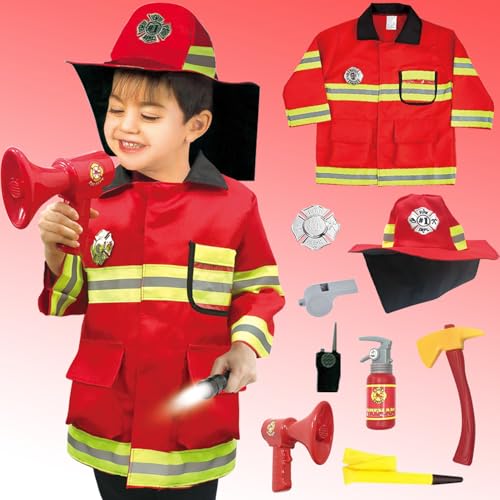 Mockotta Feuerwehr Kostüm Kinder, Feuerwehrmann, Waschbares Feuerwehrmann Kostüm Kinder, Feuerwehr Rollenspiel, Set Mit Feuerlöscher,Helm,Walkie-Talkie Spielzeug, für Geschenke für Kinder 3-5+ Jahren Mockotta Feuerwehr Kostüm Kinder, Feuerwehrmann, Waschbares Feuerwehrmann Kostüm Kinder, Feuerwehr Rollenspiel, Set Mit Feuerlöscher,Helm,Walkie-Talkie Spielzeug, für Geschenke für Kinder 3-5+ Jahren von Mockotta