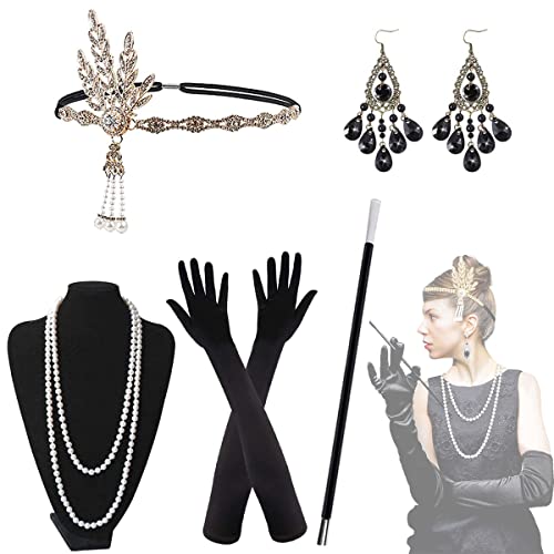 Mocoli 20er Jahre Accessoires, 1920s Kostüm Damen Flapper Zubehör Set Retro Stil Stirnband für Abschlussball Event Weihnachten Party der 1920s Jahre Gatsby Art Deco von Mocoli