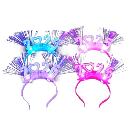 Mocoocouture Glühen 2025 Neujahrs LED Stirnbänder Mehrfarbige LED 2025 Neujahr Stirnbänder 4pcs Set Für Partyumgebung von Mocoocouture