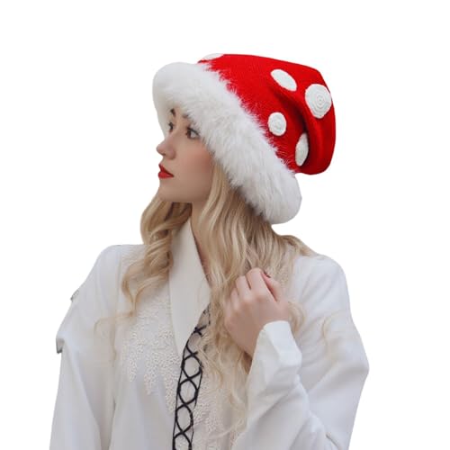 Mocoocouture Lustiger Gestrickter Pilzhut Mit Slouch Und Pelzigen Plüschbrims Designs Für Halloween Cosplay Und Partykostümzubehör von Mocoocouture