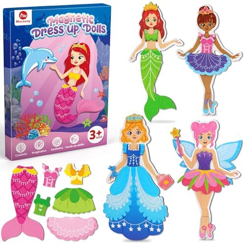 Mocoosy Magnetische Anziehpuppen Basteln Spielzeug für Mädchen 4-8, Prinzessin Fee Meerjungfrau Anziehspielzeug passendes Spiel Reisespielzeug für Kinder Geschenke für Mädchen Alter 3 4 5 6 7 Jahren von Mocoosy