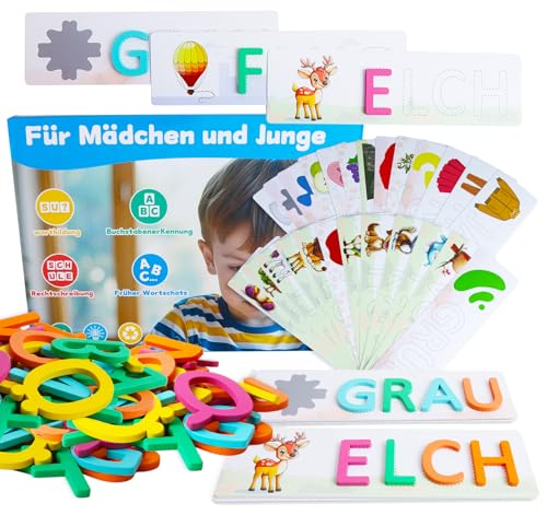 Mocraft Buchstaben Lernen Lernspiele ab 3-8 Jahre, Holz Montessori Spielzeug ab 3-8 Jahre mit 25 Doppelseitig Bedruckten Wortkarten Junge Mädchen Einschulung Geschenk Mocraft Buchstaben Lernen Lernspiele ab 3-8 Jahre, Holz Montessori Spielzeug ab 3-8 Jahre mit 25 Doppelseitig Bedruckten Wortkarten Junge Mädchen Einschulung Geschenk von Mocraft