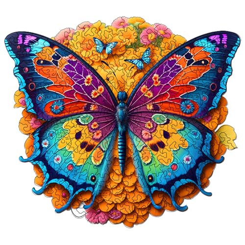 Mocrop 42×33cm Holzpuzzle Erwachsene - Bunte Schmetterlinge Puzzle Erwachsene, Wooden Puzzles 300 Teile, Kreative Tierpuzzle Teile, Für Familie, Freunde, Geschenk, Wanddekorationen von Mocrop