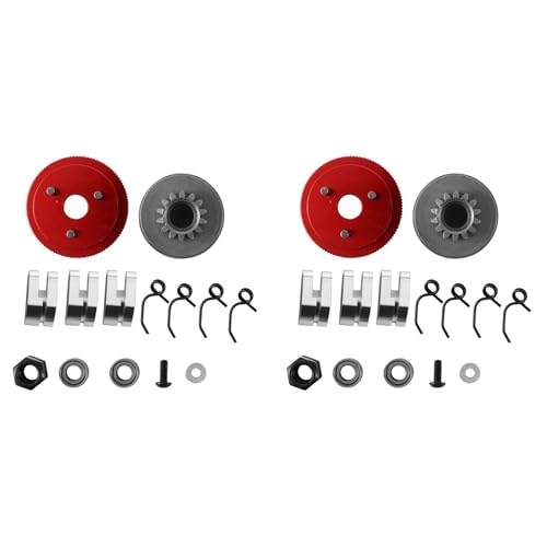 Mocturnity 2X Kupplung Glocken Schuhe Lager 14 T Zahnrad Schwungrad Kit Set Federn Motor Mutter für 1/8 RC Auto für Axial (Rot + Silber) von Mocturnity