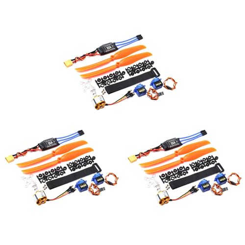 Mocturnity 3 x 1400 KV bürstenloser Motor, 30 A, ESC, Stecker SG90 9G Mini Servo 8060, Propeller für Helikopter, Flugzeug mit festem Flügel, Fernbedienung von Mocturnity