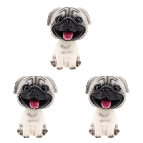 Mocturnity 3X Harz Netter Wackel Kopf Hund Wippender Kopf Welpen Figur Spielzeug Hause Hause/Auto Armaturenbrett für Auto Fahrzeug Dekoration - Mops von Mocturnity