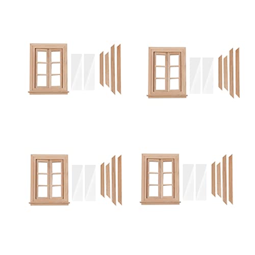 Mocturnity 4 Set 1:121:12 Miniatur-Puppenhaus mit Doppelfenster aus Holz 6 Rahmen und Glasplatte Puppenhaus DIY Doppelfenster Zubehör für Puppenhaus von Mocturnity
