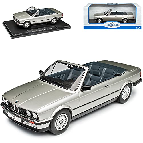 Model Car Group B-M-W 3er E30 320i Cabrio Silber 1982-1994 1/18 Modell Auto mit individiuellem Wunschkennzeichen von Model Car Group