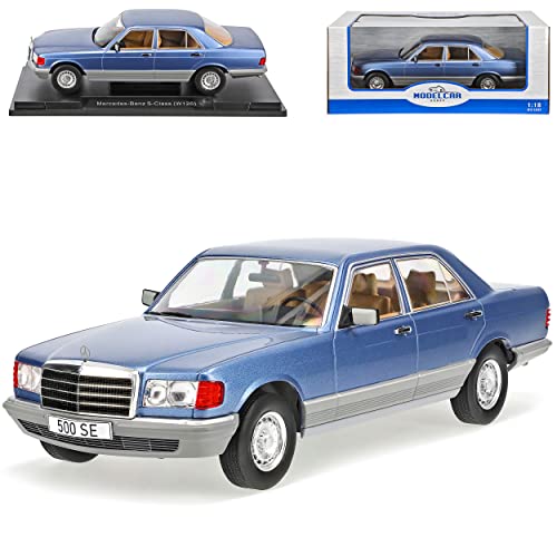 Model Car Group Mercedes-Benz S-Klasse W116 Blau 1972-1980 1/18 Modell Auto mit individiuellem Wunschkennzeichen von Model Car Group