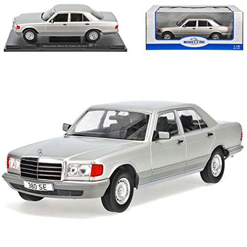 Model Car Group Mercedes-Benz S-Klasse W116 Silber 1972-1980 1/18 Modell Auto mit individiuellem Wunschkennzeichen von Model Car Group