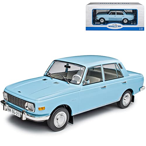 Model Car Group Wartburg 353 Limousine Hell Blau 1967 Modell 1966-1989 1/18 Modell Auto mit individiuellem Wunschkennzeichen von Model Car Group