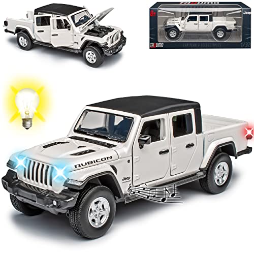 Jeep Wrangler JT Gladiator Pick-Up Weiss Ab 2019 mit Licht und Sound 1/32 Tayumo Modell Auto mit individiuellem Wunschkennzeichen von Model Car