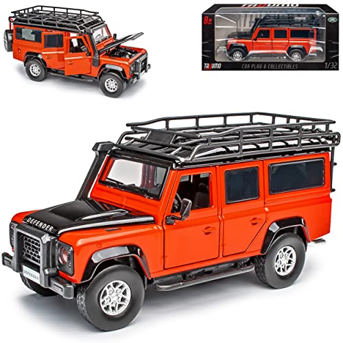 Land R*O*V*E*R Defender 110 Orange mit Dach in Schwarz mit Licht und Sound 1/32 Tayumo Modell Auto mit oder ohne individiuellem Wunschkennzeichen von Model Car