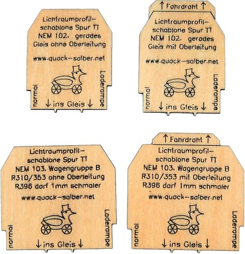 Quack & Salber 171301-230201-0001 TT Lichtraumprofil-Schablonen, 4 Stück im Set von Modellbahnshop Korn