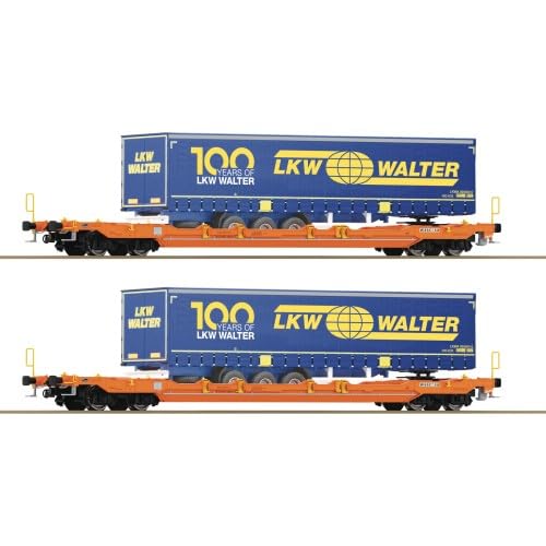 Roco 6600064 H0 2er Set Taschenwagen T5 mit Aufliegern 'LKW Walter', Wascosa, Ep. VI von Modellbahnshop Korn