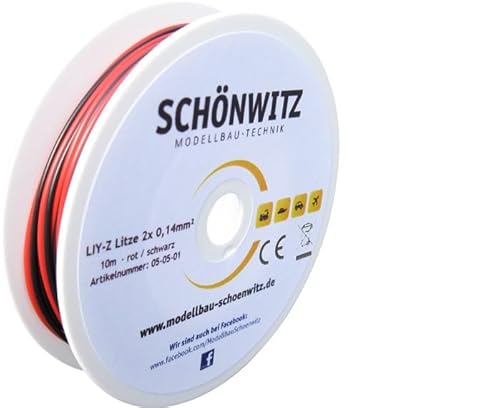 Modellbau Schönwitz 50148 LIY-Z Zwillingslitze 2x0,14mm² Rot/Schwarz 10 Meter von Modellbau Schönwitz